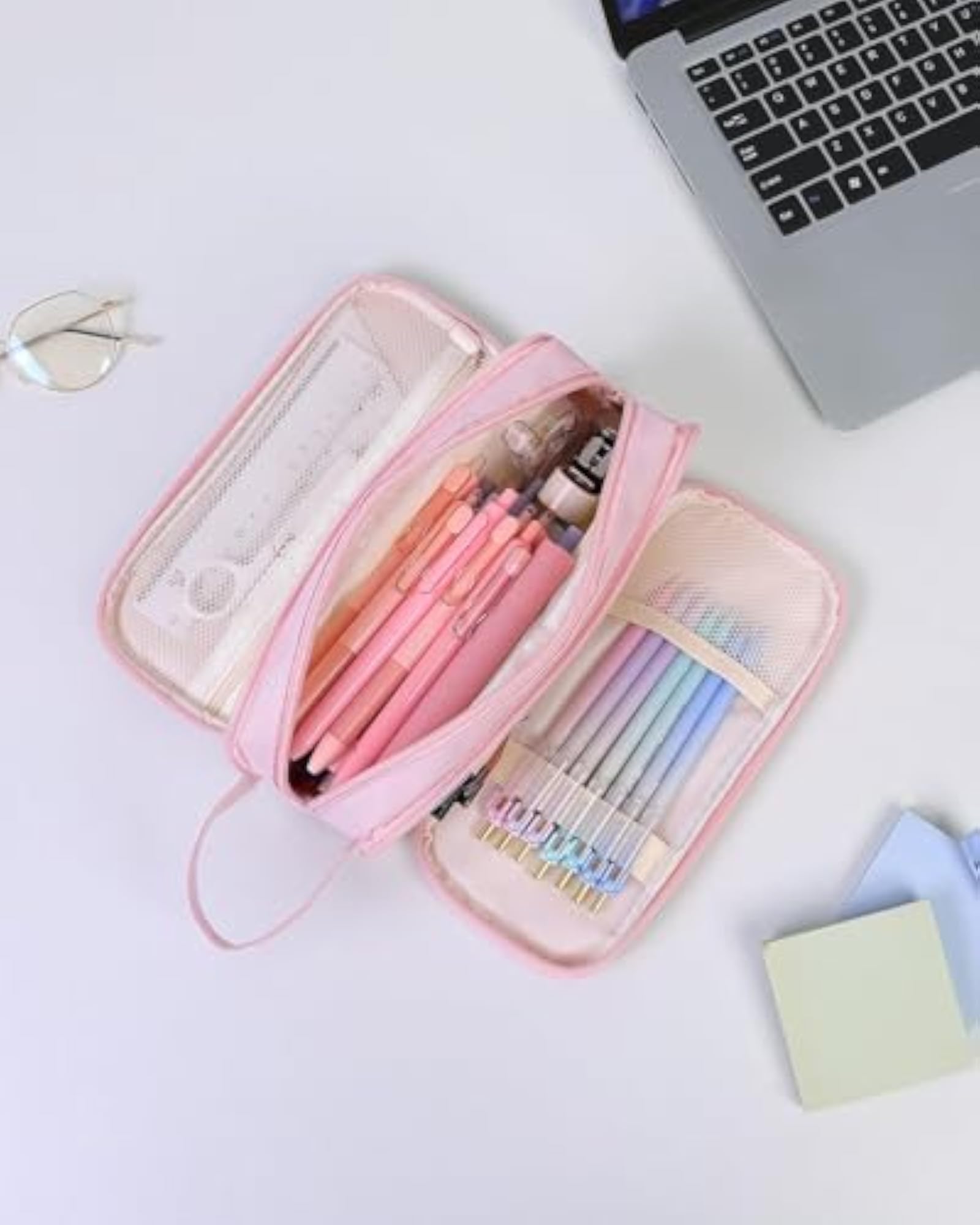 Large Capacity Pencil Case with Handle, 3 Compartment Canvas Pouch
